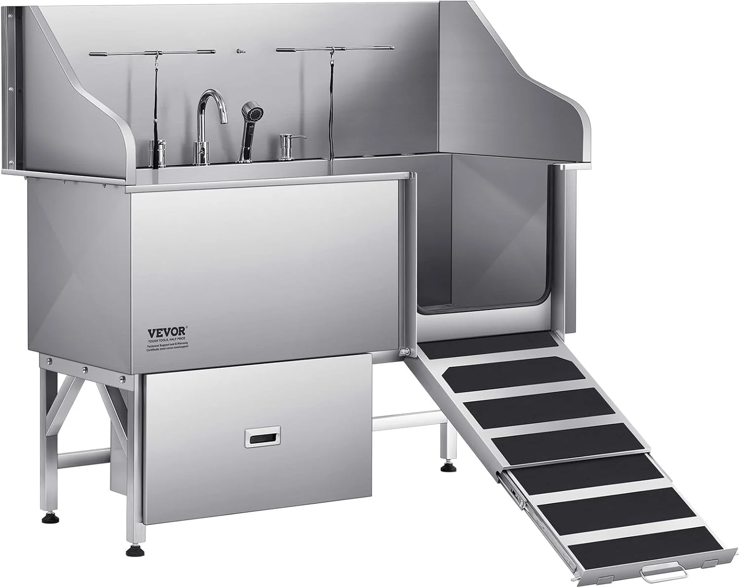 Fast VEVOR Professional 304 Stainless Steel Dog Bathing Station 61 inch Pet Grooming Tub w Anti-Slip ramp Storage Drawer Cold Hot Faucet Showerhead for Large Medium Small Right Door with Drawer Environmentally Friendly