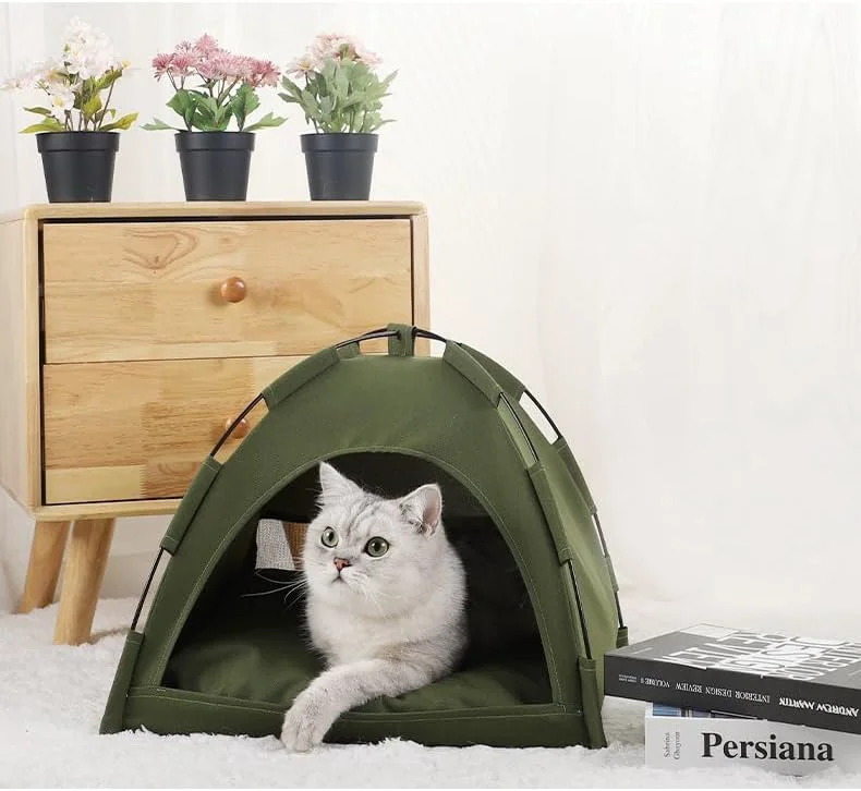 Classic Cat Tent – Lightweight Breathable Waterproof Shelter Designed for Indoor Outdoor Adventures Giving Your pet Safe Outdoor Exploration Joy. Olive Drab 15.7×15.7 in Durable