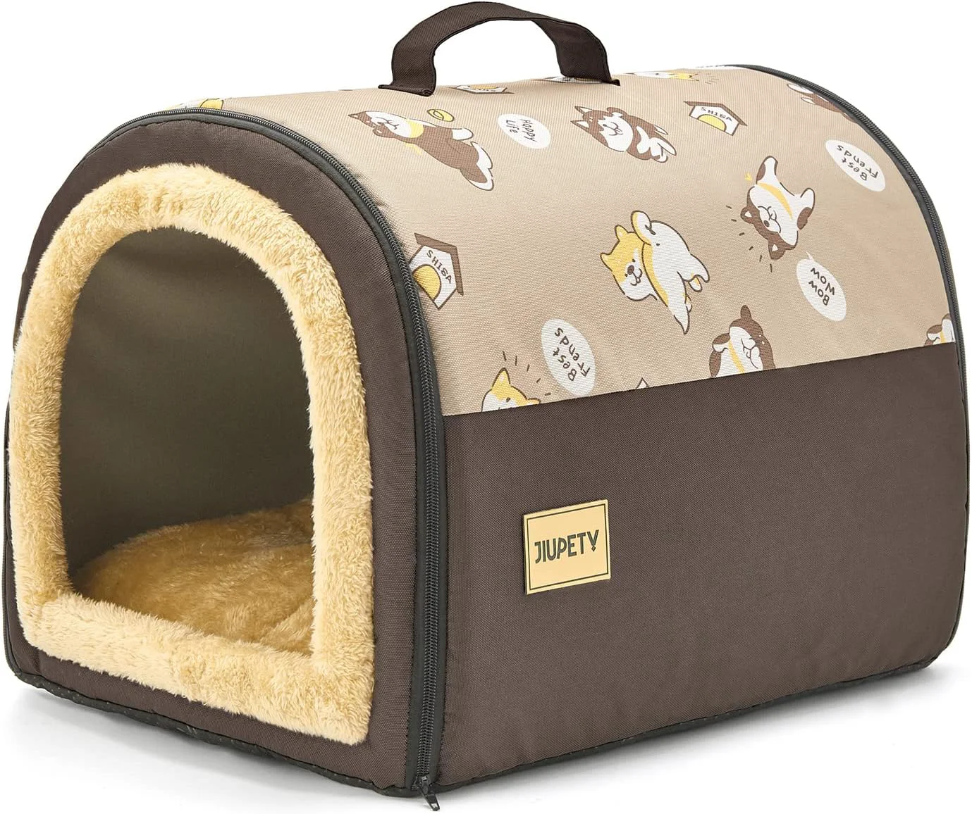 Unique Jiupety Indoor Dog House 2 in 1 Portable Foldable House Bed with Cover Pet Tent Cave Bed for Cats and Small Dogs M 18 ×14 ×13 Up to 9 Lb Brown Versatile