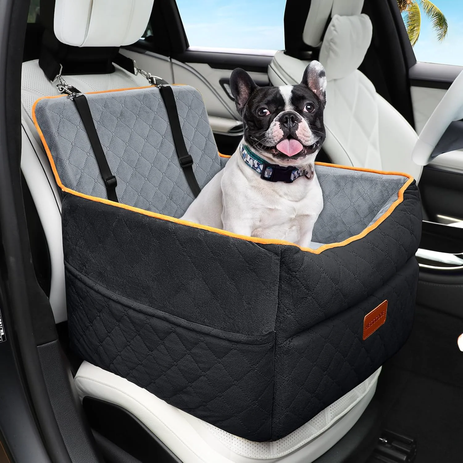 Refined Small Dog Car Seat Memory Foam Dog Booster Seats with Thick Cushion for Medium Dogs Under 35lbs Detachable Washable Pet Car Seat Bed with Storage Pockets 2 Safety Belts Optimized