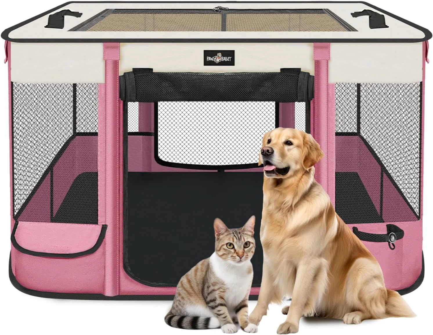 Detailed Foldable Pet Kitten Playpen Upgrade Waterproof Portable Cat Dog Playpen Kennel Tent for Small Dog Cat Removable Shade Cover Come with Carrying Case Indoor Outdoor Use for Small Pet Pink Healthy