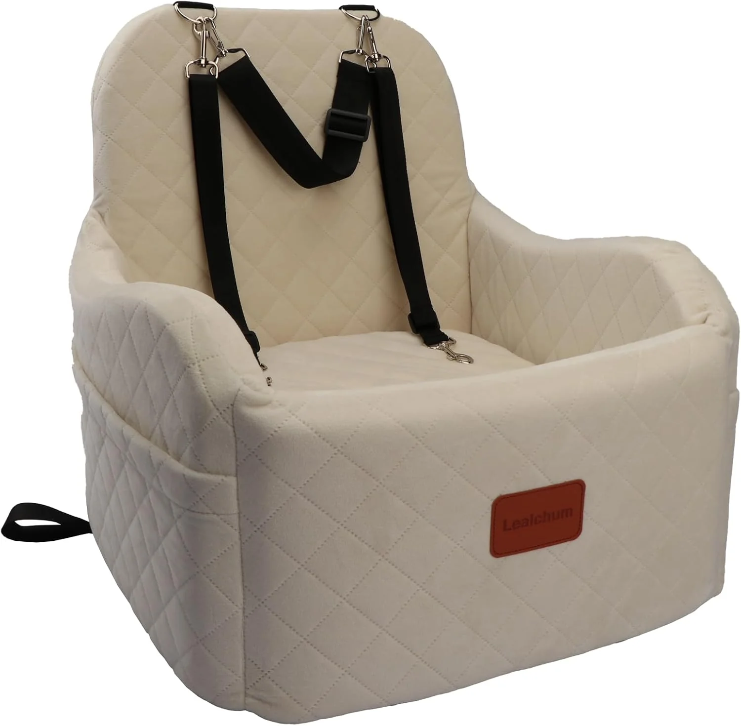 Selected Dog Booster Car Seat Ultra Soft Fabric Filling Memory Foam d Cushion 3 Straps Safety Belt Channel Anti-Slip Base Fully Detachable and Washable Beige Medium Practical