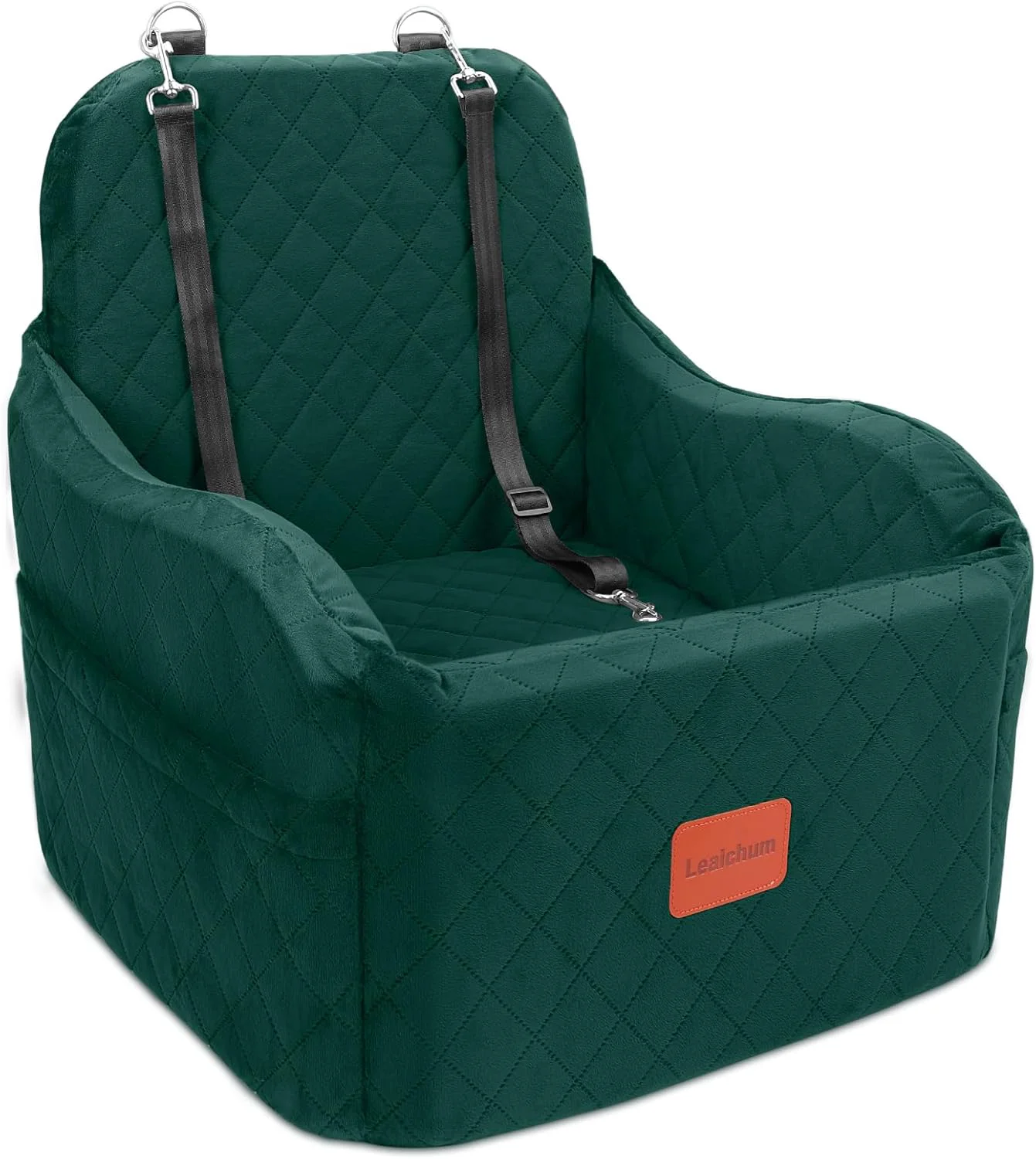 Sustainable Dog Booster Car Seat for Small Medium Dogs 6in d Cushion Fully Detachable and Washable 2 Storage Pockets 3 Straps Fits in Front Back Seat Easy to Install Green Medium Proven