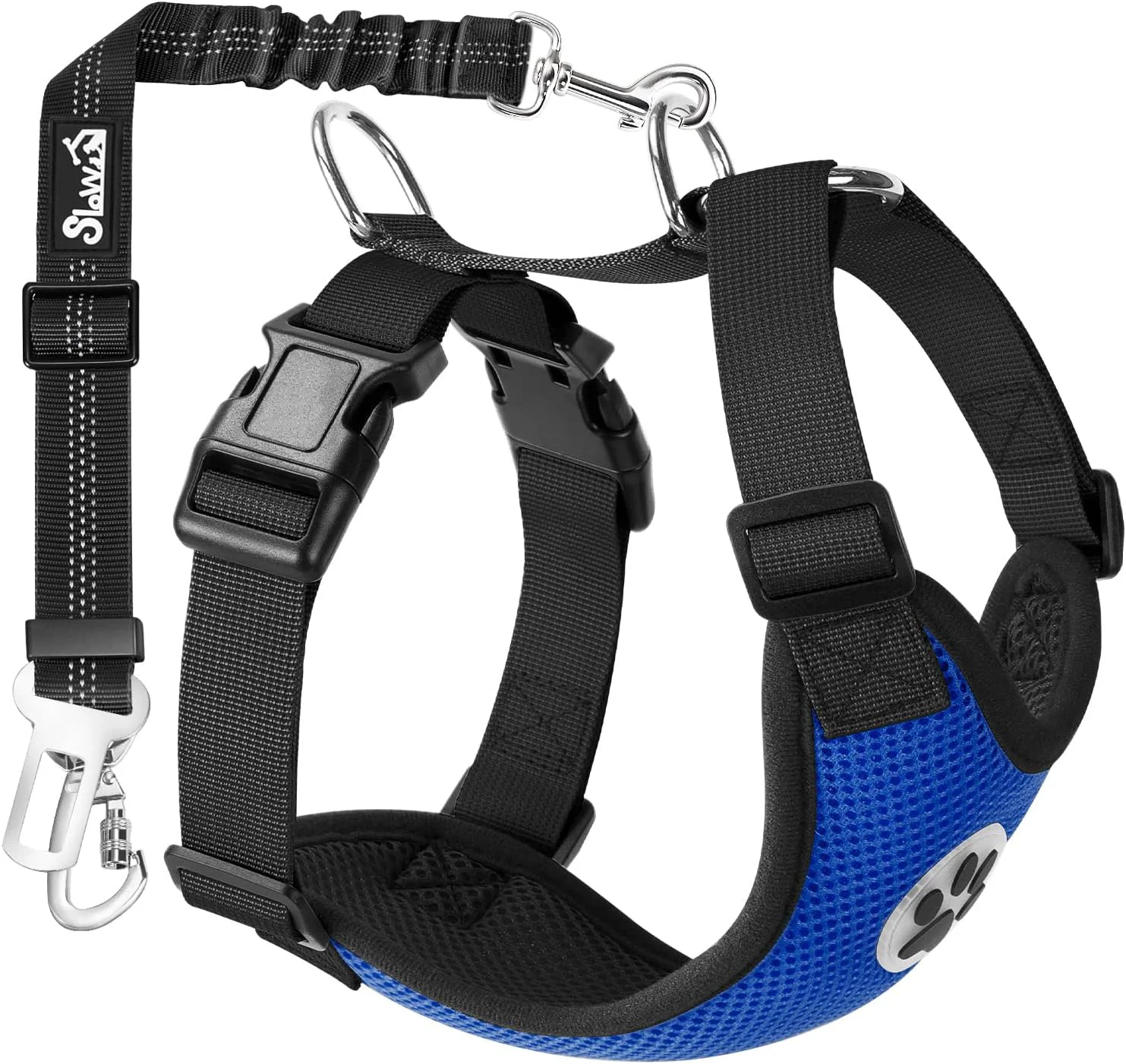 User-Friendly SlowTon Dog Seat Belt Harness for Car Dog Car Harness Adjustable Mesh Breathable Dog Seatbelt Safety Tether with Elastic Bungee for Small Medium Large Pets Blue Double Clip L Exceptional