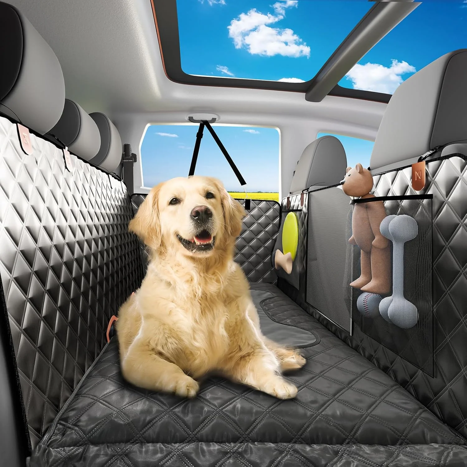 Certified Truck Dog Seat Cover Back Seat Protector Large Space Backseat Extender with Soft Inflatable Cushion Comfortable Dog Hammock Waterproof Dogs Bed Rear Travel Accessories for Truck Long-Lasting