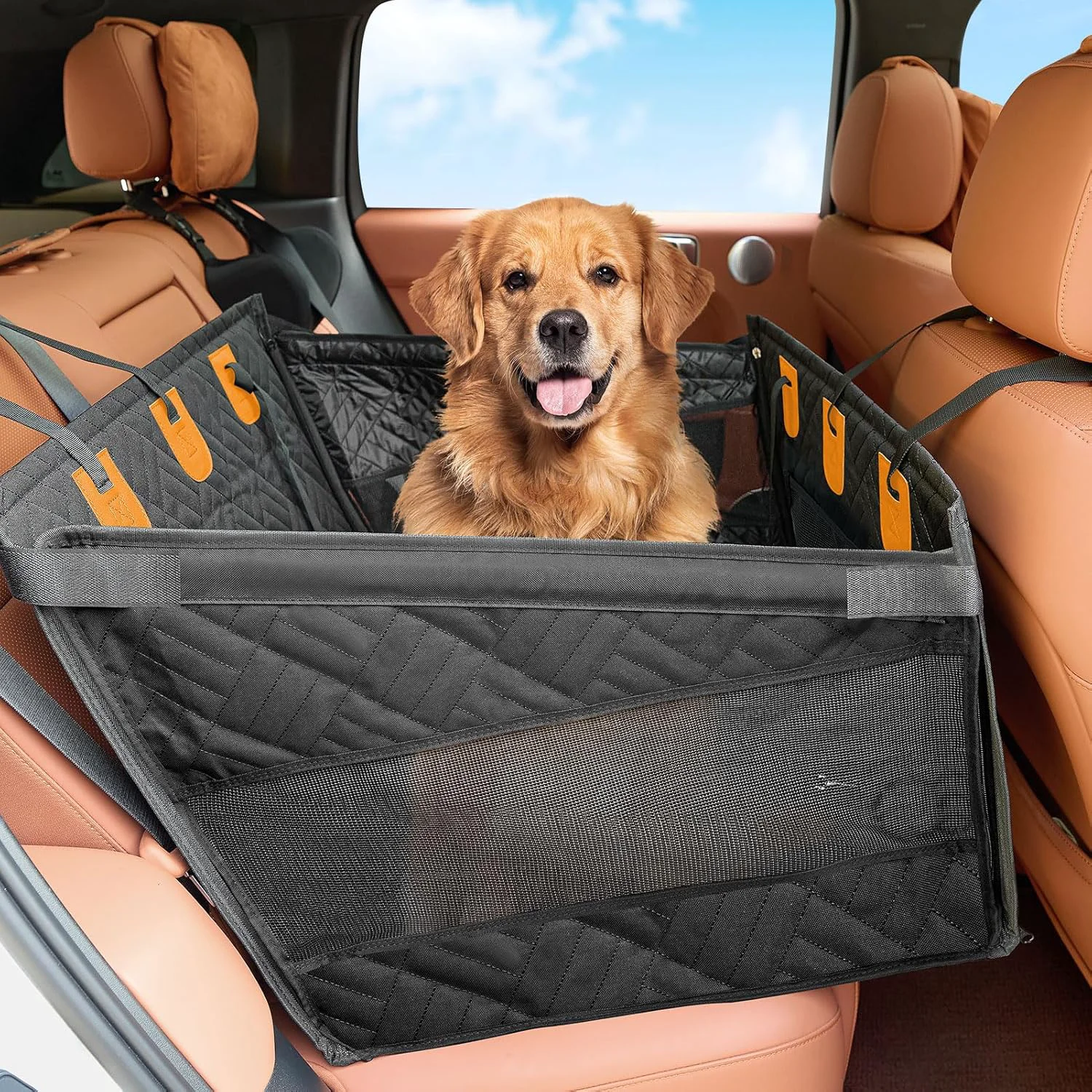 Enhanced Kohree Dog Car Seat Cover for Medium Large Dogs Hard Bottom Dog Car Seat Cover for Back Seat Waterproof 600D Car Hammock for Dogs Pet Back Seat Extender for Cars SUV Truck-Upgraded Version Clean
