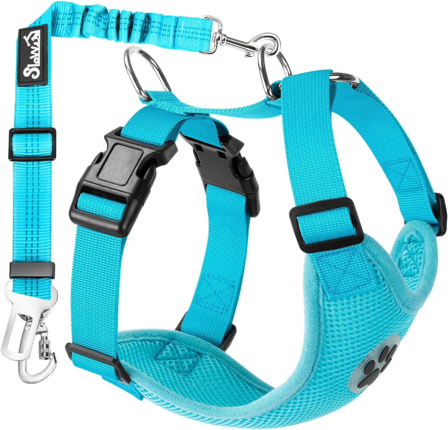 Authentic Lukovee Dog Seat Belt for Car Adjustable Dog Car Harness for Large Medium Small Dogs Soft Padded Breathable Mesh Dog Seatbelt with Car Strap and Carabiner Light Blue Double Clip Medium Classic
