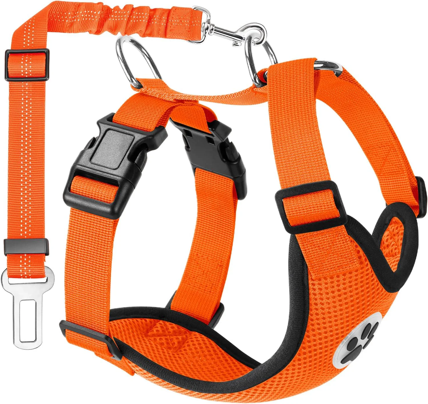Authentic Lukovee Dog Seat Belt for Car Adjustable Dog Car Harness for Large Medium Small Dogs Soft Padded Breathable Mesh Dog Seatbelt with Car Vehicle Connector Strap Orange Medium Enhanced