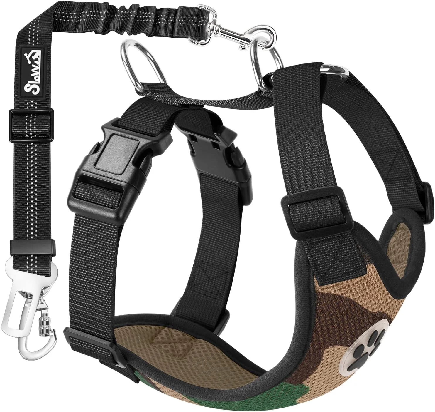 High-Grade Lukovee Dog Seat Belt for Car Adjustable Dog Car Harness for Large Medium Small Dogs Soft Padded Breathable Mesh Dog Seatbelt with Car Strap and Carabiner Camouflage Double Clip Small Premium