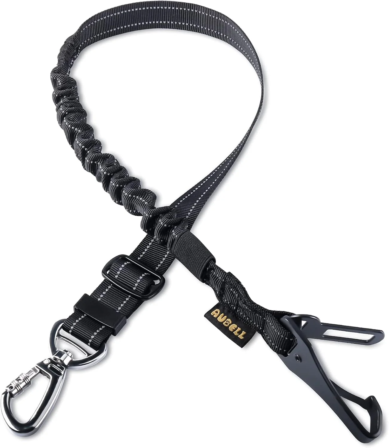 Outstanding AUBELL Dog Seat Belt for Car Updated 3-in-1 Adjustable Reflective Bungee Heavy Duty Dog Car Harness Tether with Clip Hook Latch Buckle Swivel Zinc Alloy Carabiner Black Easy-to-Use