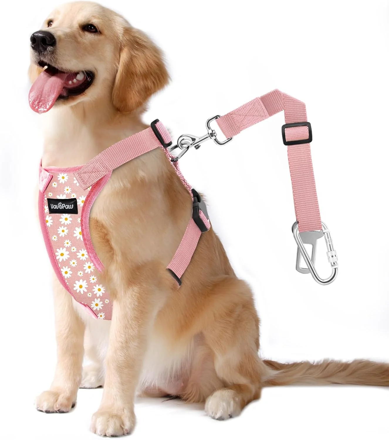 Classic Dog Seat Belt Safety Vest Dog Car Harness with Adjustable Buckle Dog Seat Belt for Vehicle Nylon Pet Safety Seat Belts Heavy Duty L Pink Daisy Optimized
