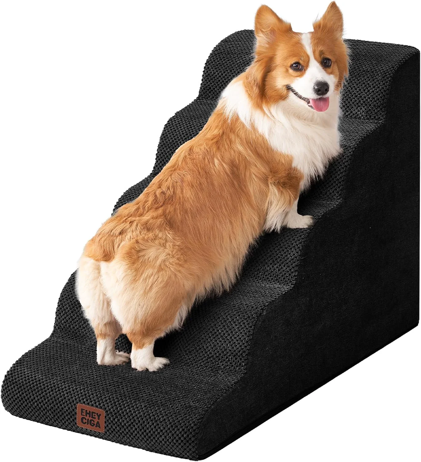 Efficient EHEYCIGA Curved Dog Stairs Ramp for High Beds 5-Step Extra Wide Dog Steps for Small Dogs and Cats Pet Stairs for High Bed Climbing Non-Slip Balanced Pet Step Indoor Black High-End