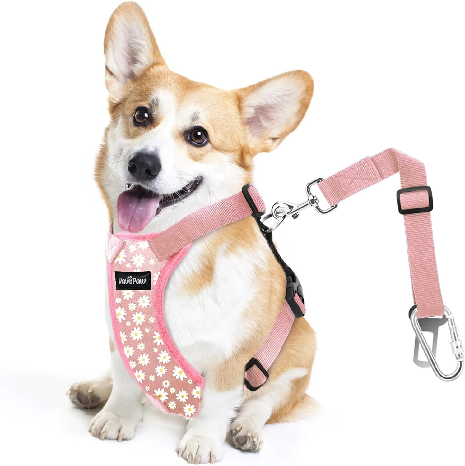 Pure Dog Seat Belt Safety Vest Dog Car Harness with Adjustable Buckle Dog Seat Belt for Vehicle Nylon Pet Safety Seat Belts Heavy Duty M Pink Daisy Relaxed