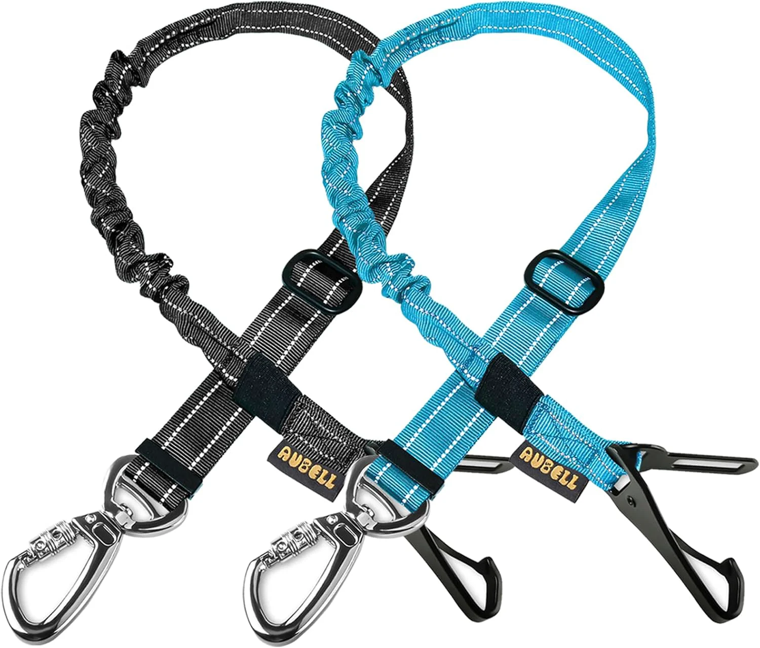 Consistent AUBELL Dog Seat Belt for Car 2 Pack Set 3-in-1 Adjustable Reflective Bungee Heavy Duty Dog Car Harness Tether with Clip Hook Latch Buckle Swivel Zinc Alloy Carabiner Black Blue Powerful