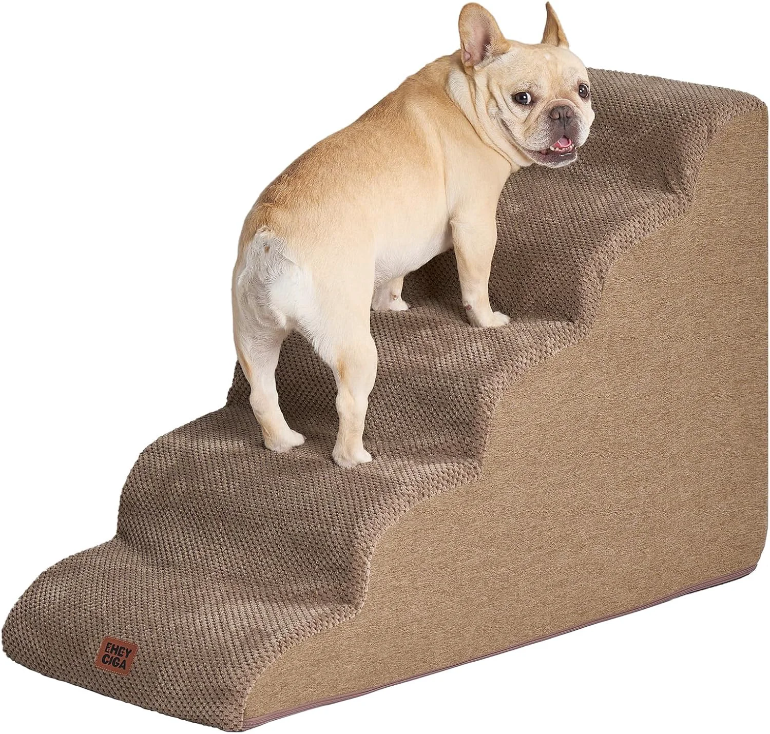 Original Design EHEYCIGA Curved Dog Stairs Ramp for High Beds 22.6 H 5-Step Dog Steps for Small Dogs and Cats Pet Stairs for High Bed Climbing Non-Slip Balanced Pet Step Indoor Camel Sophisticated
