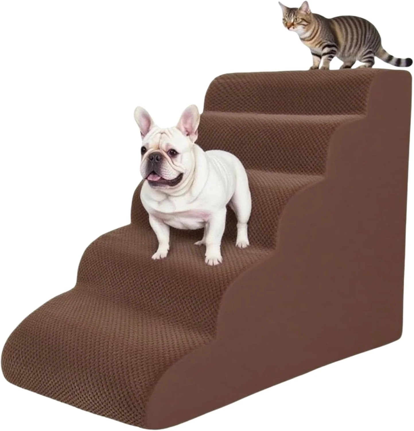 Artisan 5 Step Pet Stairs Ramp for High Beds Sofas 5-30 Inch with Sturdy Non Slip Waterproof Pads Machine Washable Cover Indoor Balanced Design for Cats Dogs Small Medium Large XL Pets Grey Brown Large 1 Verified