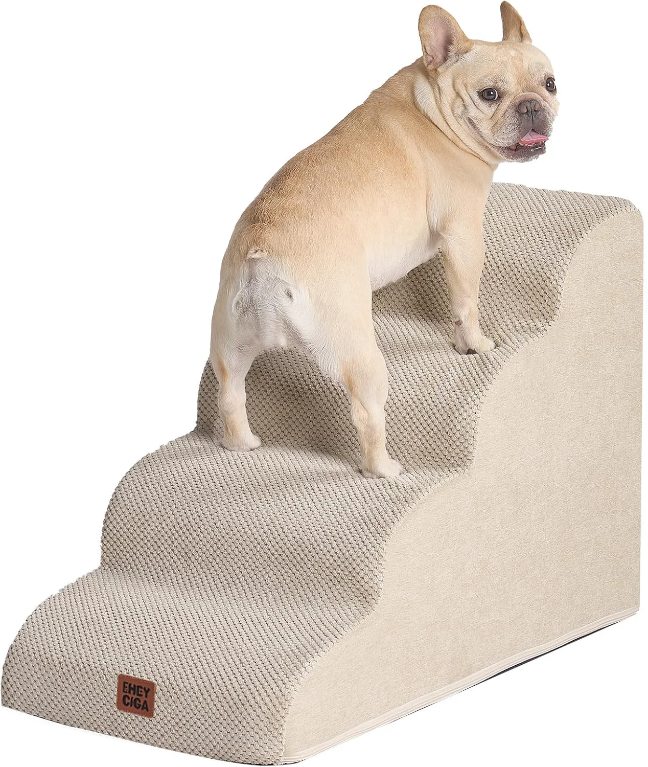 Smooth EHEYCIGA Curved Dog Stairs Ramp for High Beds 19.7 H 4-Step Dog Steps for Small Dogs and Cats Pet Stairs for High Bed Climbing Non-Slip Balanced Pet Step Indoor Beige High-Grade