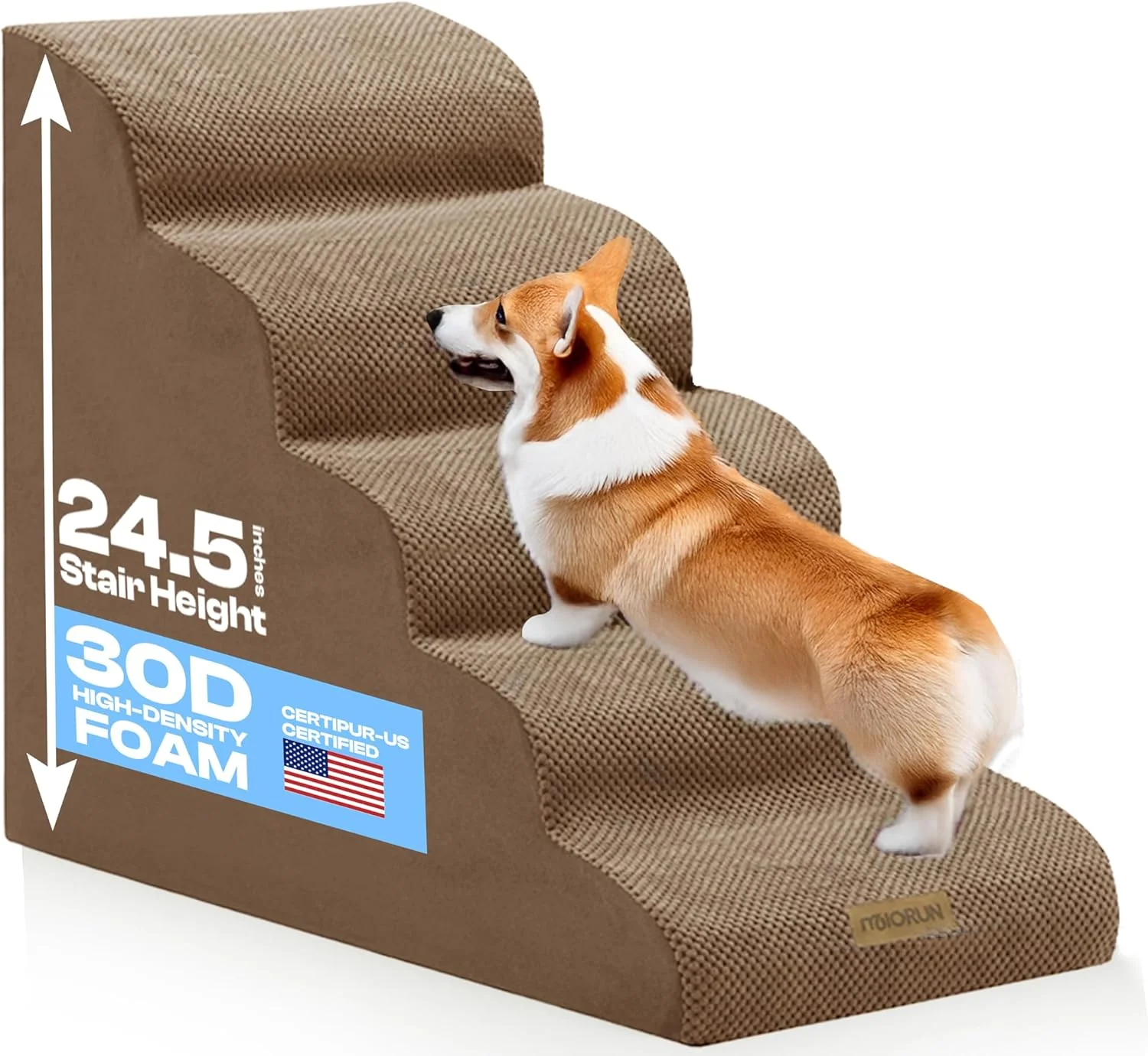 Comfortable Dog Stairs for High Beds Up to 26-30 5-Step Foam Pet Ramp with Washable Cover Gentle Slope Steps Bed Couch Ladder for Small Medium Dogs Senior Cat Puppy Stairs to Get on Tall Furniture Reusable