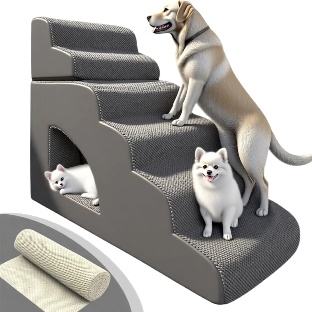 Practical 6 Step Pet Stairs Ramp for High Beds Sofas 18-36 Inch Non-Slip Dog Stairs for Small Old Medium Large XL Dogs Cats Sturdy 75 Pounds 33D Foam Balanced 6-Tier Ladder with Machine Washable Cover Eco-Friendly