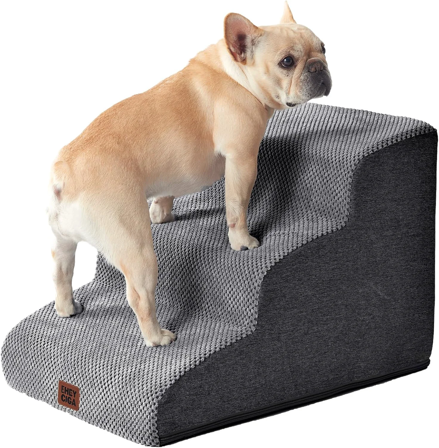 Relaxed EHEYCIGA Curved Dog Stairs Ramp for Small Dogs 15.7 H 3-Step Dog Steps for Couch Sofa and Chair Pet Stairs for Cats Non-Slip Balanced Pet Steps Indoor Grey Organic