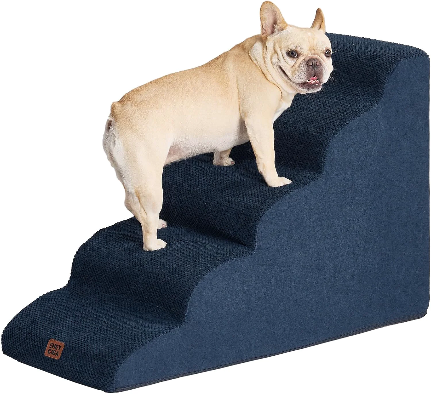 Pure EHEYCIGA Curved Dog Stairs Ramp for High Beds 22.6 H 5-Step Dog Steps for Small Dogs and Cats Pet Stairs for High Bed Climbing Non-Slip Balanced Pet Step Indoor Navy Natural