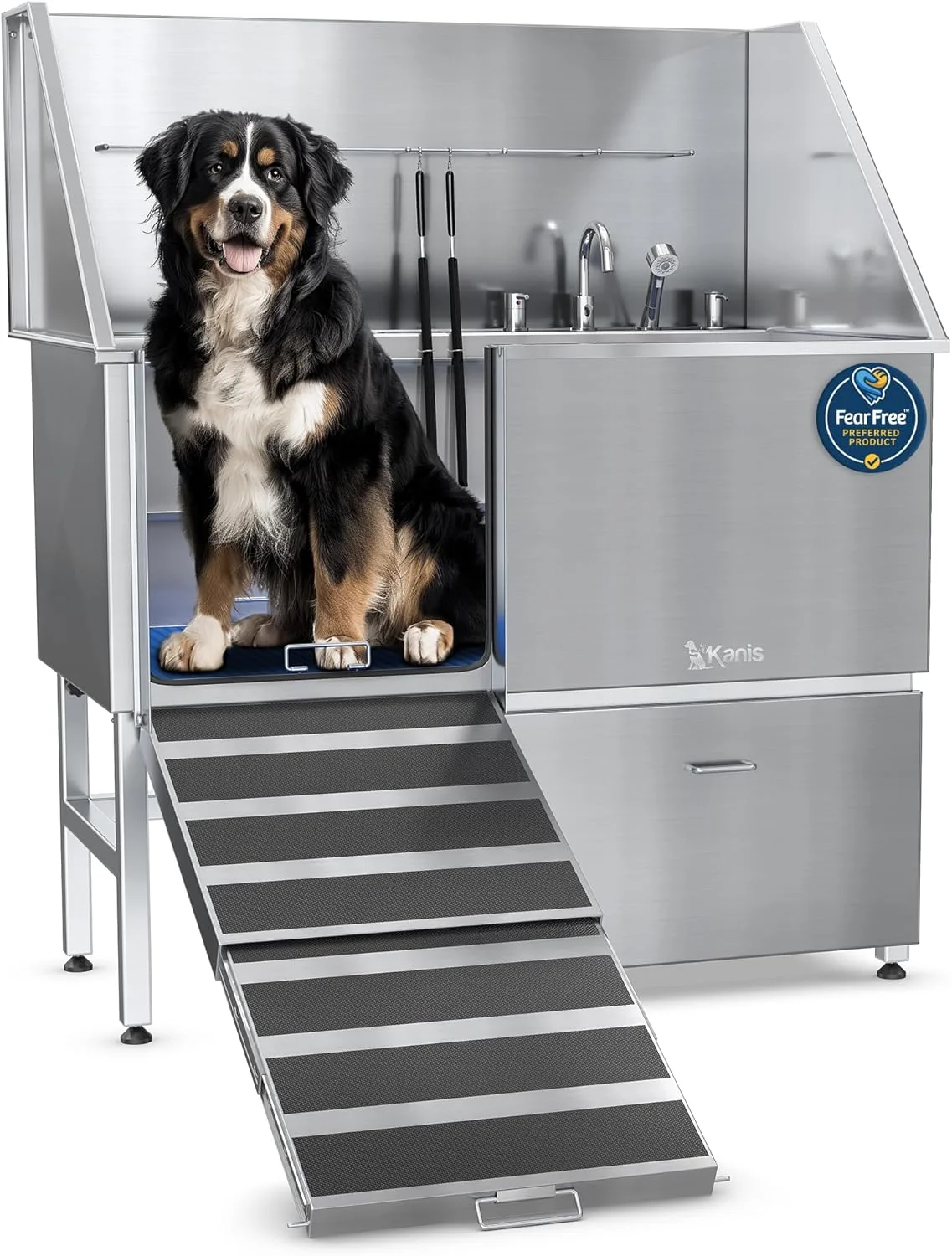 Trusted KANIS Professional Dog Washing Station - 304 Stainless Steel Pet Wash Sink Grooming Bath Tub for Home with Ramp Shower Floor Grate Storage Drawer Faucet Drain Kit for Large Medium Small Pets Powerful