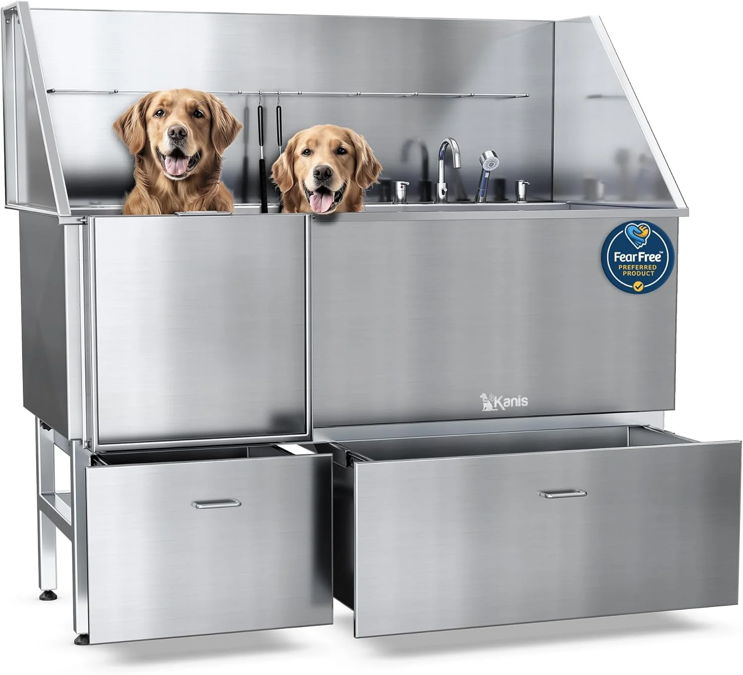 Versatile KANIS Professional Dog Washing Station - 304 Stainless Steel Pet Wash Sink Grooming Bath Tub for Home with Ramp Shower Floor Grate Storage Drawers and Faucet for Large Medium Small Pets First-Class