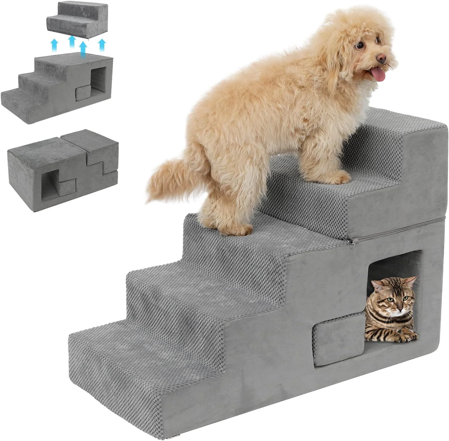 High-Grade Dog Stairs for Small Dogs 23 H 5-Step Dog Steps for High Bed High-Density Foam Pet Stairs with Non-Slip Removable Washable Cover to Get on Bed Enhanced