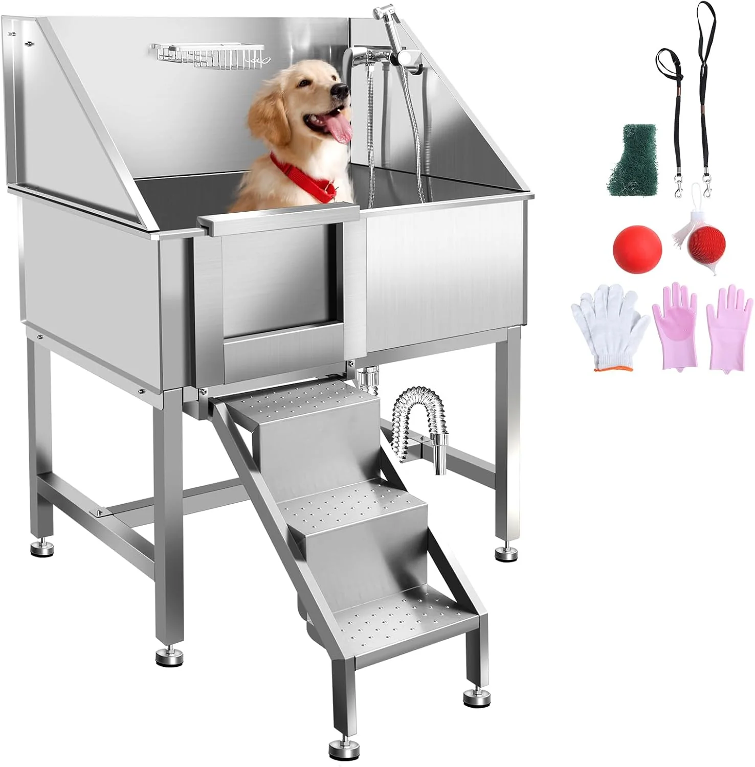Sustainable Dog Washing Station 38'' Stainless Steel Pet Grooming Tub for Large Dogs Over-Size Professional Dog Grooming Bathtub Station Wash Shower Sink Pet Grooming Bathtub Station Left Door Versatile