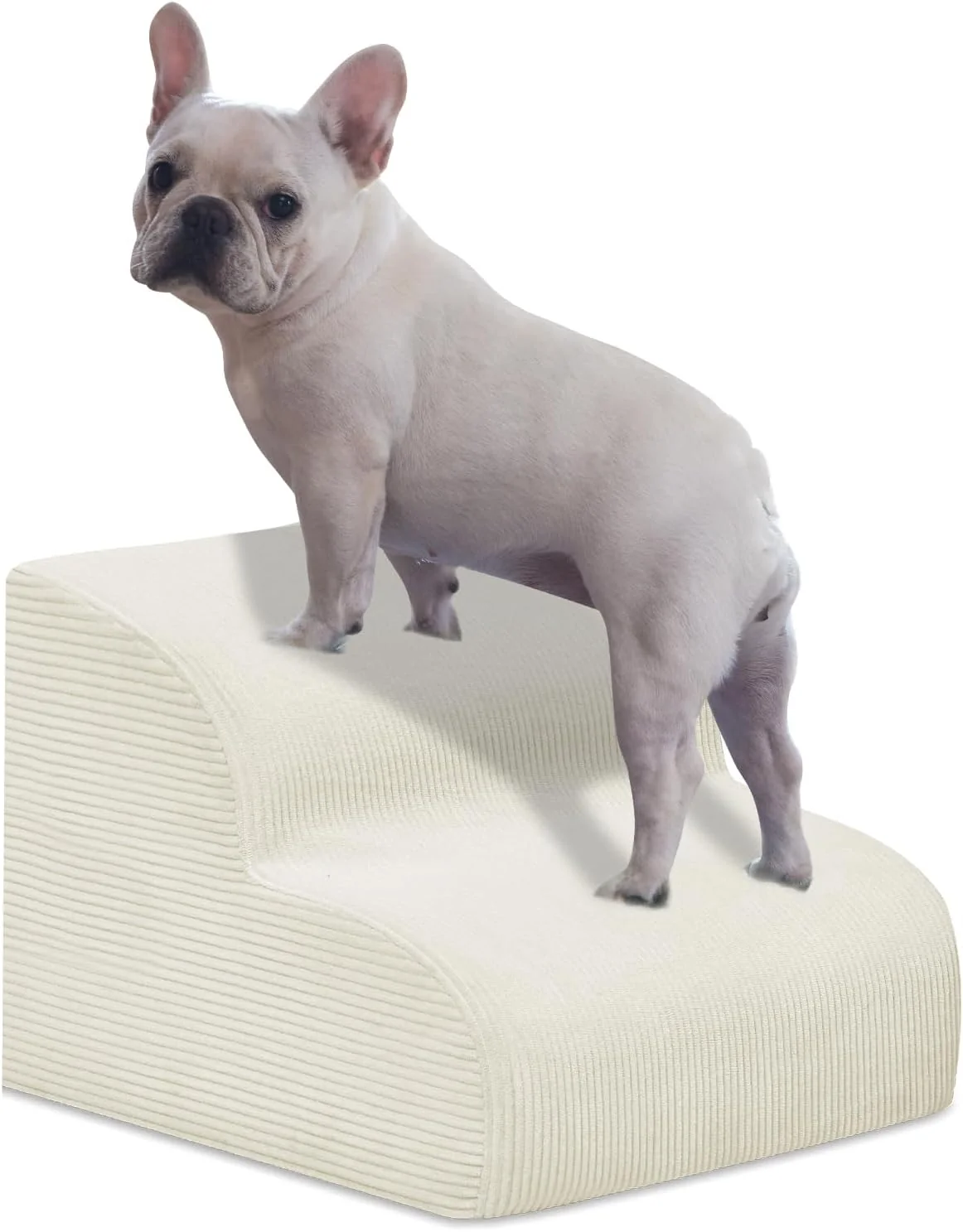 Flexible Dog Stairs Steps for High Beds 2 Steps High Density Foam Waterproof Dog Ramp for Small Dogs and Cats Pet Stairs with Washable Cover for Bed Couch Sofa and Car Beige H 11.8 Soft