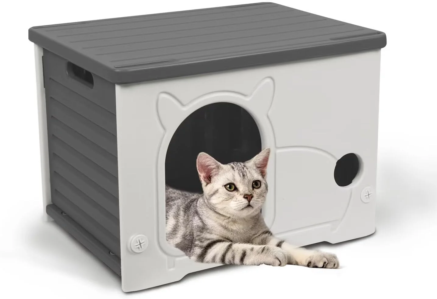 User-Friendly Plastic Outdoor Cat House Waterproof Feral Cat Shelter Gray Flexible