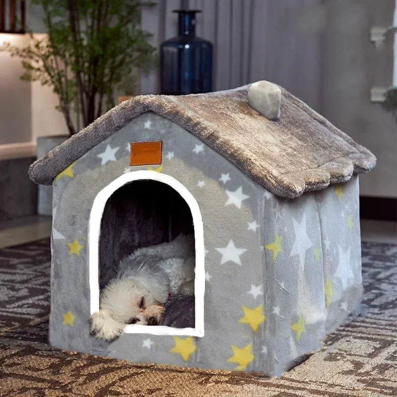 Reusable Scnbom Dog House Indoor Puppy Cave Cat Nest Kennel Pet Bed Portable Memory Sponge Foldable Houses with Cushion Grey S Size fits 3.5kg 8lbs Pets Trendy