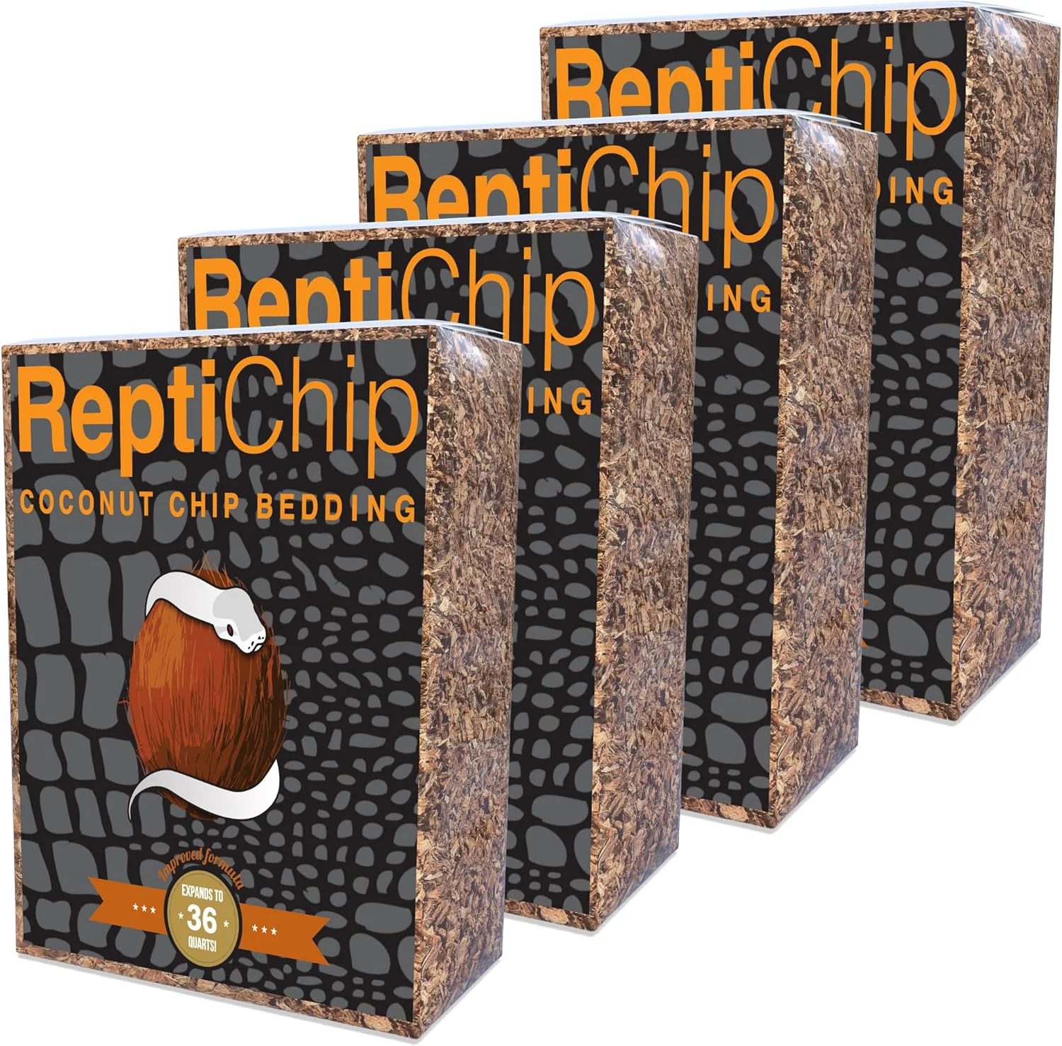 Refined ReptiChip Reptile Bedding Loose Coconut Chip 36 Quart 4 Pack Coco Husk Substrate Mulch for Snake Habitat Ball Python Terrarium Turtle Tanks Tortoise Enclosure Contemporary