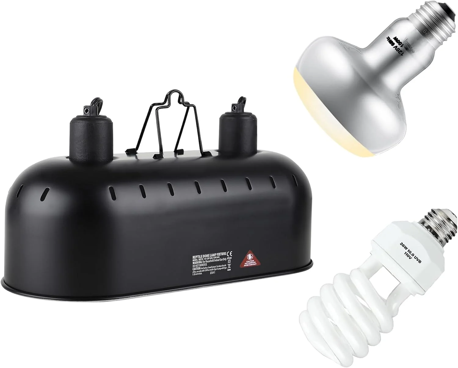 Versatile 15inch Dual Reptile Light Fixture Max 150W Dual Reptile Heat Lamp Fixture with 100W Basking Spot Lamp Bulb and 26W UVB Heat Bulb for Bearded Dragon Terrarium and Tortoise Habitat Easy-to-Use