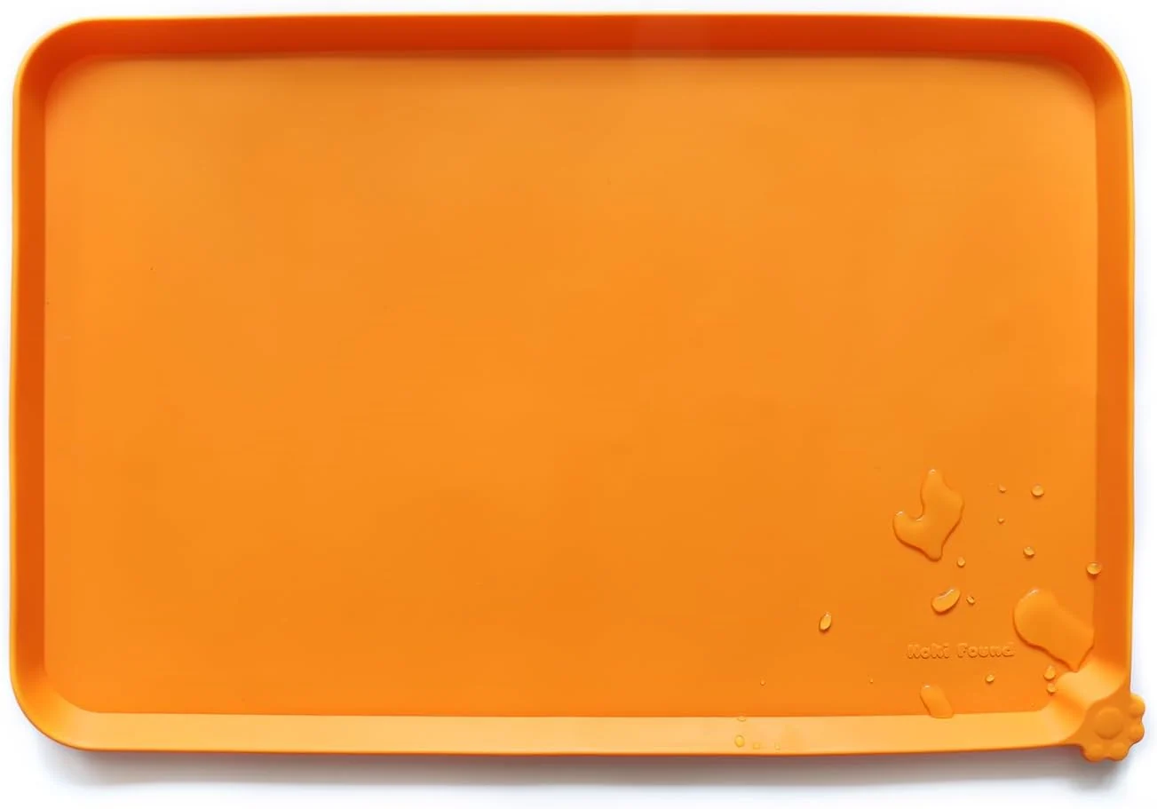 Professional Hoki Found Silicone Non Slip Pet Feeding Mats - Bowl Placemat - Waterproof Dog Cat Food Mats - Orange Functional