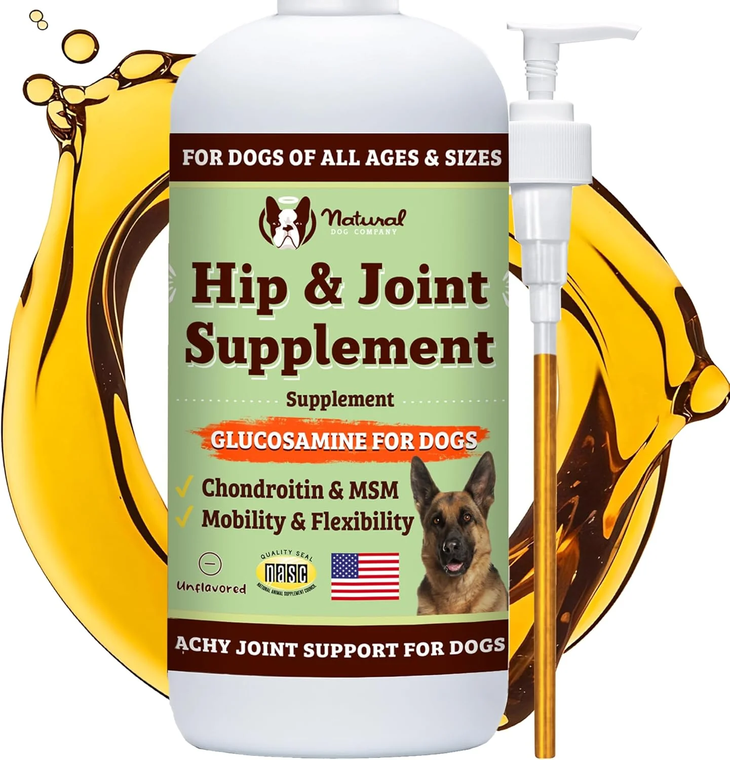 Trusted Natural Dog Company Liquid Glucosamine for Dogs Hip Joint Oil Extra Strength Cartilage Joint Supplement for Dogs Helps Mobility Eases Occasional Stiffness Glucosamine Chondroitin 32 oz. Long-Lasting