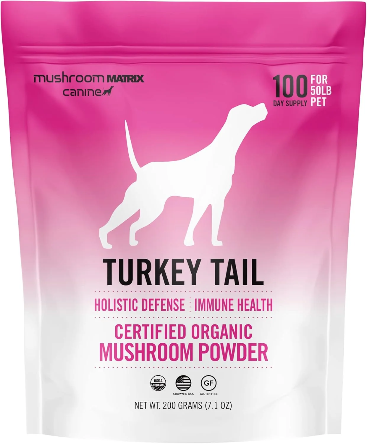 Reusable Om Mushroom Matrix Turkey Tail Mushroom Pet Supplement Powder Provides Immunity Support Holistic Defense for Dogs Cats 200 Grams 7.1 oz Specialty