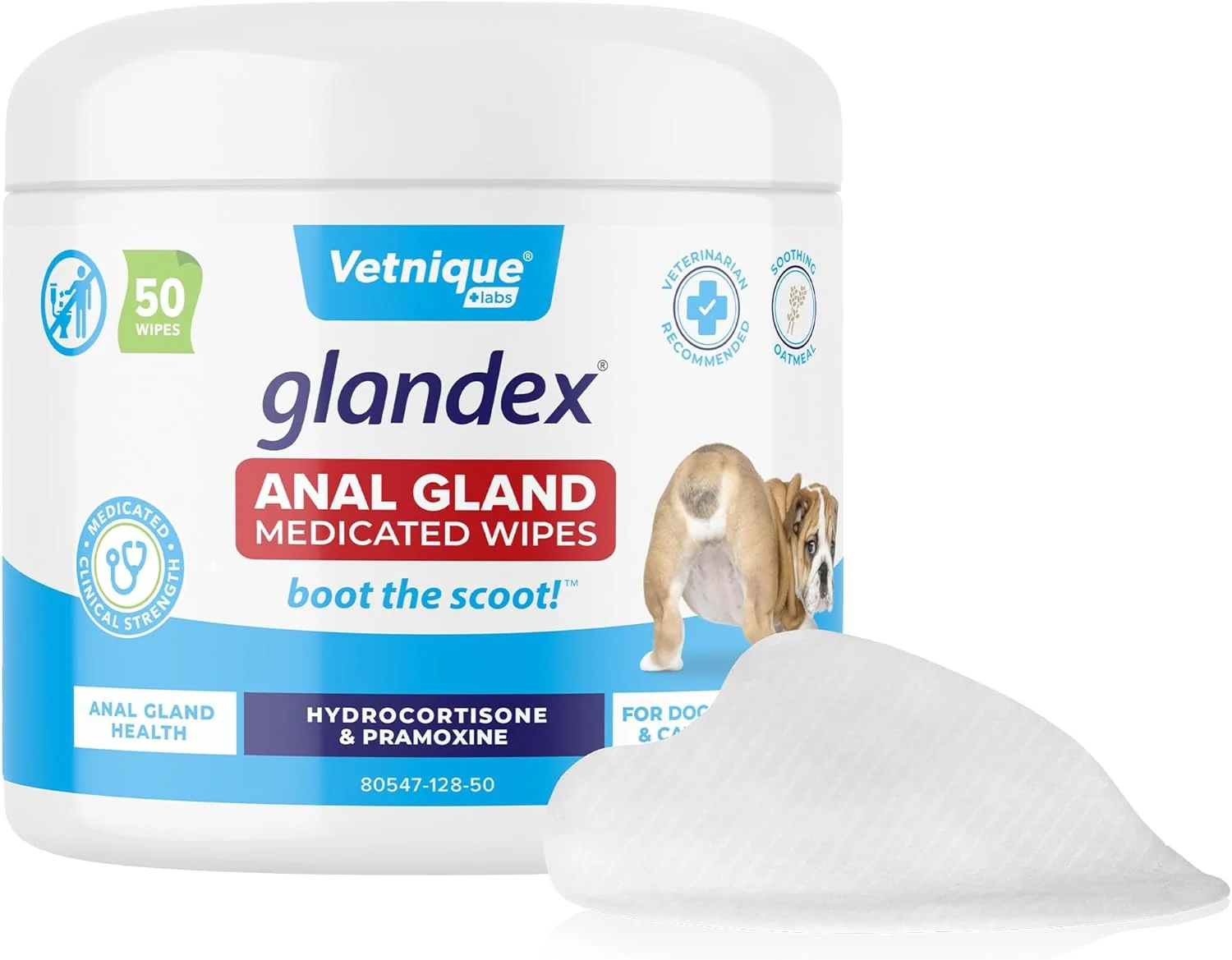 Functional Vetnique Glandex Medicated Dog Butt Wipes or Spray for Dog Scooting - Topical Anti Itch Skin Relief for Soothing Inflamed Anal Glands in Dogs Cats - Fast Acting Formula 50ct 50ct Wipes Certified