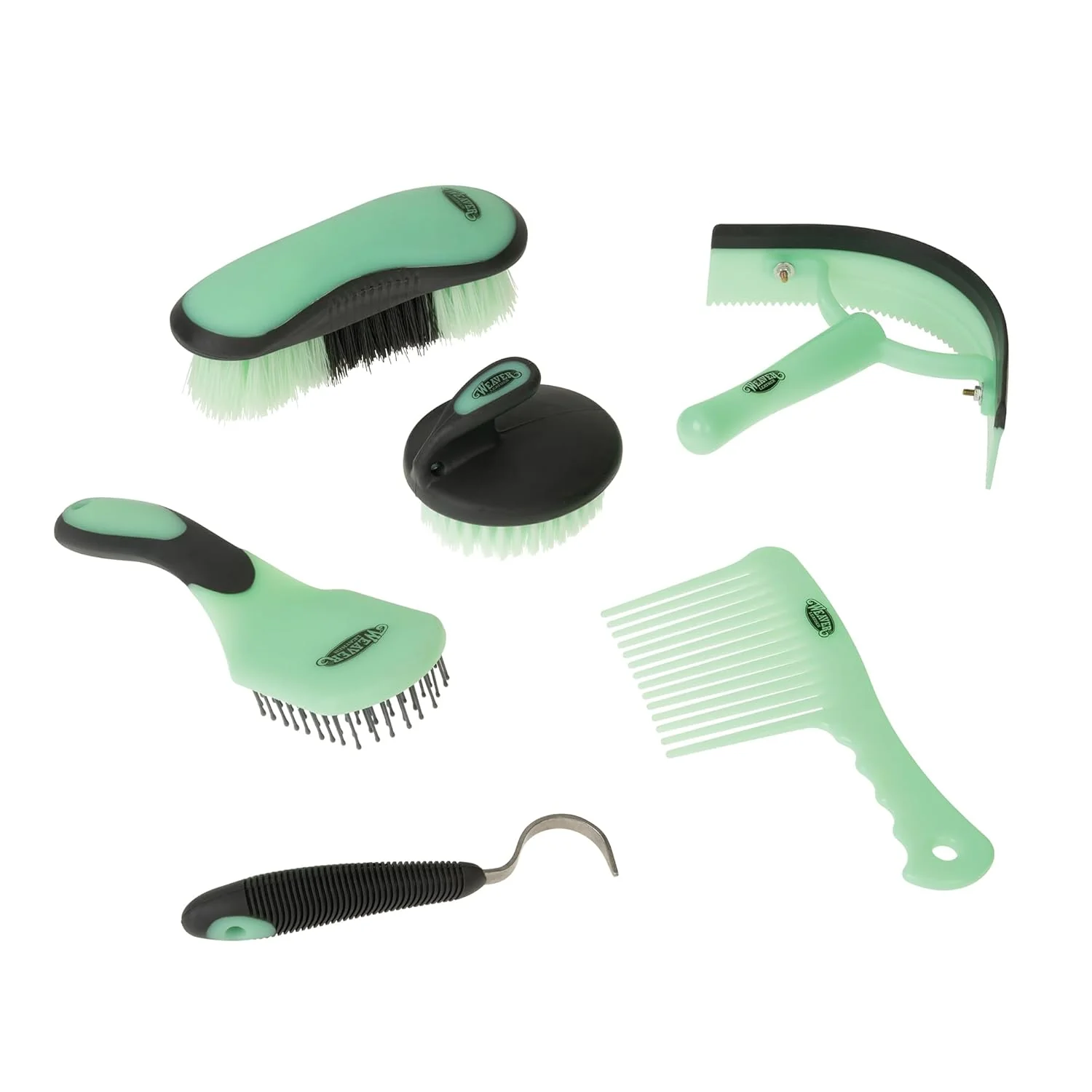 Dependable Weaver Equine 6-Piece Horse Grooming Kit Ergonomic Gentle Horse Care Kit Equestrian Supplies for Bathing Support Detangling and More Mint Gray Trendy