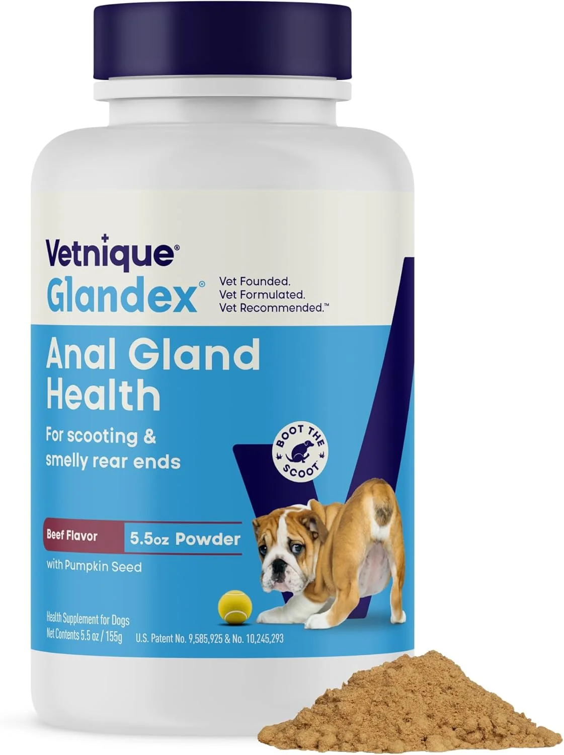 World-Class Glandex Dog Fiber Supplement Powder for Anal Glands with Pumpkin Digestive Enzymes Probiotics - Vet Regular or Advanced Strength - Boot The Scoot 5.5oz Powder Beef Liver Exceptional