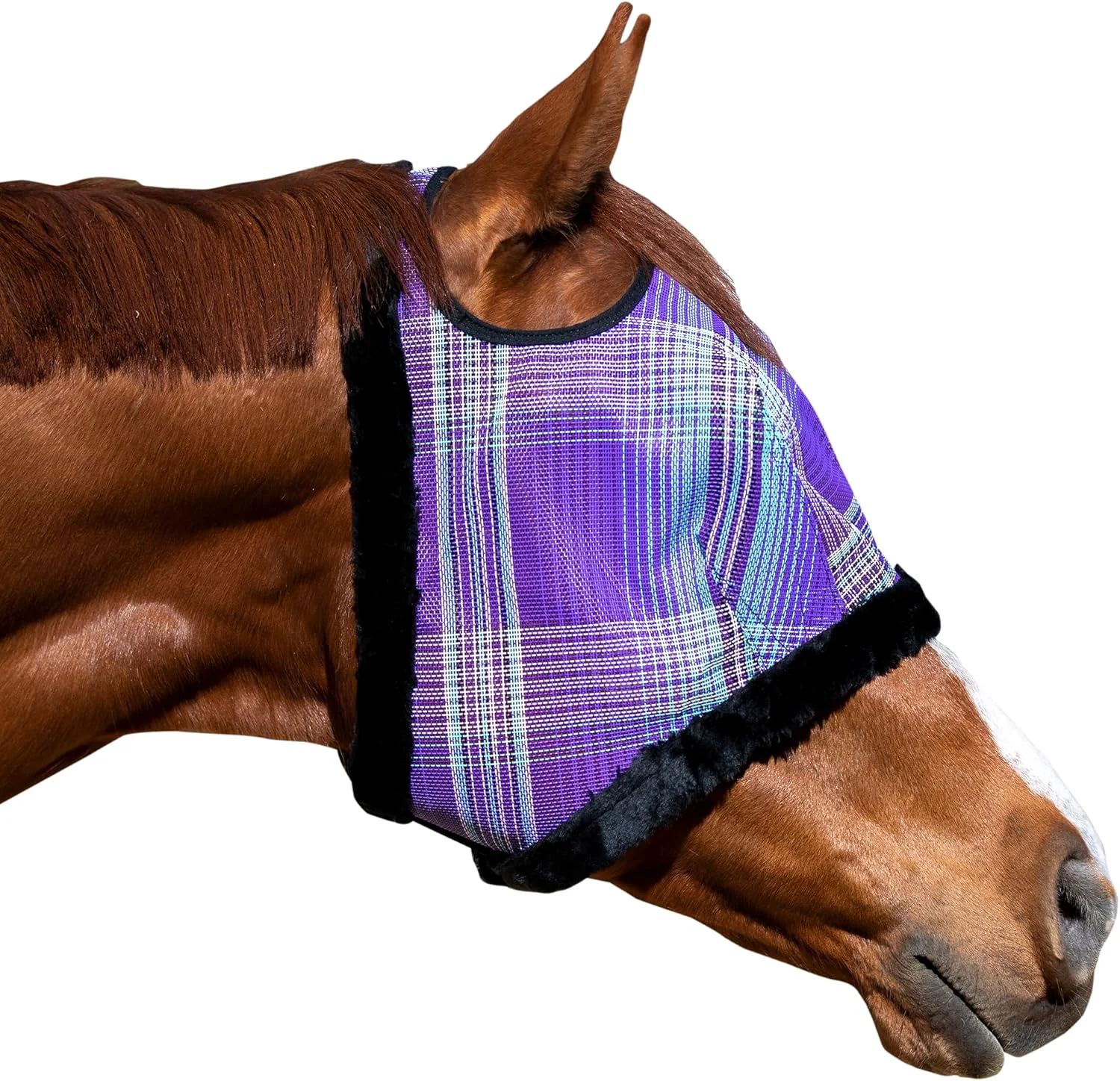 Lightweight Kensington Fly Mask with Fleece Trim for Horses — Protects Face and Eyes from Flies and Sun Rays While Allowing Full Visibility — Breathable and Non Heat Transferring Large Lavender Mint Outstanding