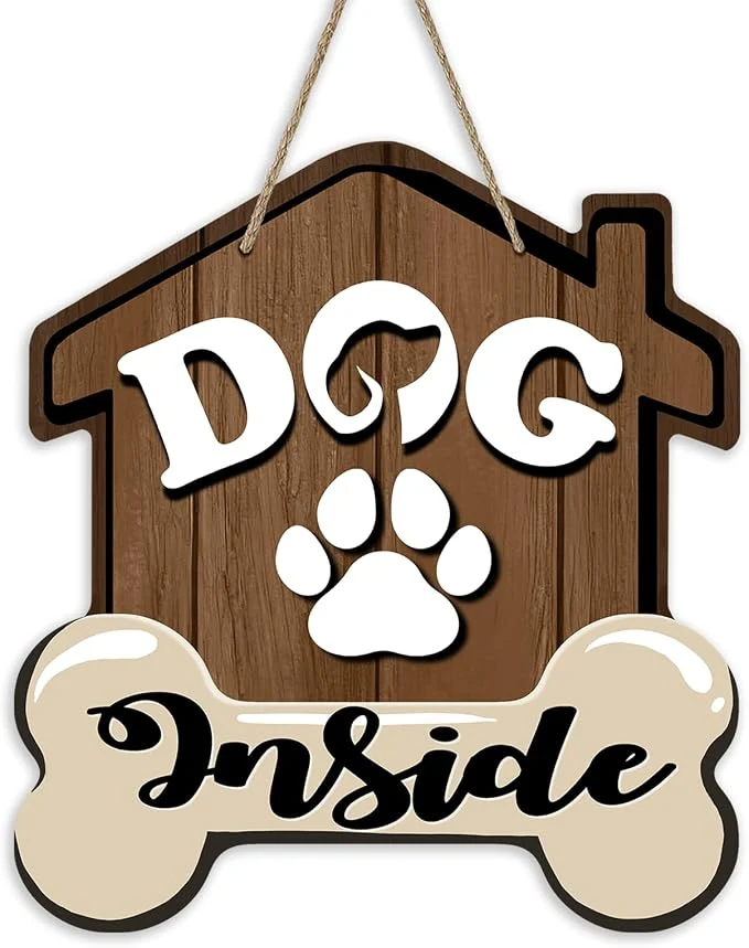 Trendy Dog Inside Front Door Sign Doghouse Bone Paw Prints Wood Door Hanger Outdoor Flexible