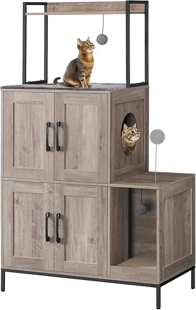 Effective HOOBRO Cat Litter Box Enclosure Furniture 2 in 1 Hidden Litter Box Furniture Environmentally Friendly