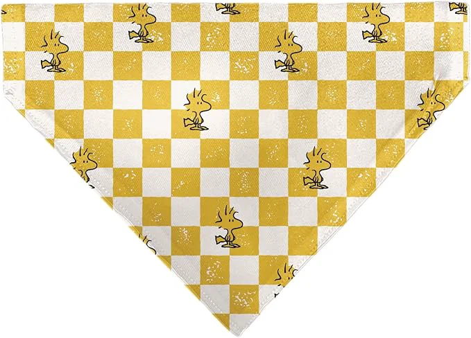Detailed Peanuts Pet Bandana Peanuts Woodstock Pose Checker Yellow White Slip On Collar Innovative