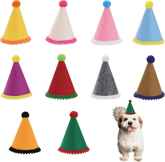 Traditional 10 Pcs Dog Birthday Hat Set for Small Medium Dogs Cat Puppies Mini Party Hat High-Quality