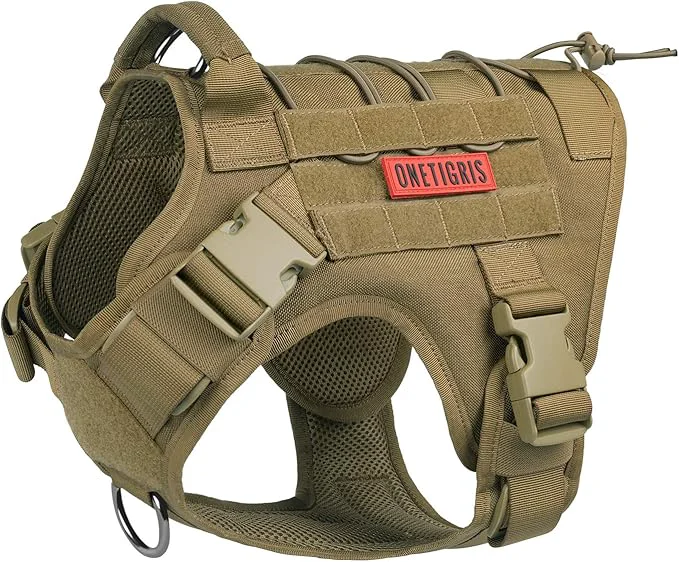 Sustainable OneTigris Dog Harness Tactical Dog Harness with Handle No-Pull Service Dog Vest with Hook Loop Panels Adjustable Dog Vest Harness for Walking Hiking Training Coyote Brown X-Large About ThisOverview Trendy