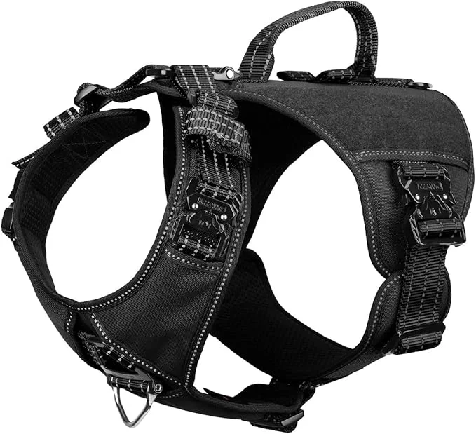 Convenient ICEFANG GN8 Tactical Dog Harness with 4X Metal Buckles for Medium Sized Dogs Reflective in Training Walking K9 Vest No-Pull Front Leash Clip Adjustable Pet Harness Black Medium Pack of 1 About ThisOverview Top-Quality