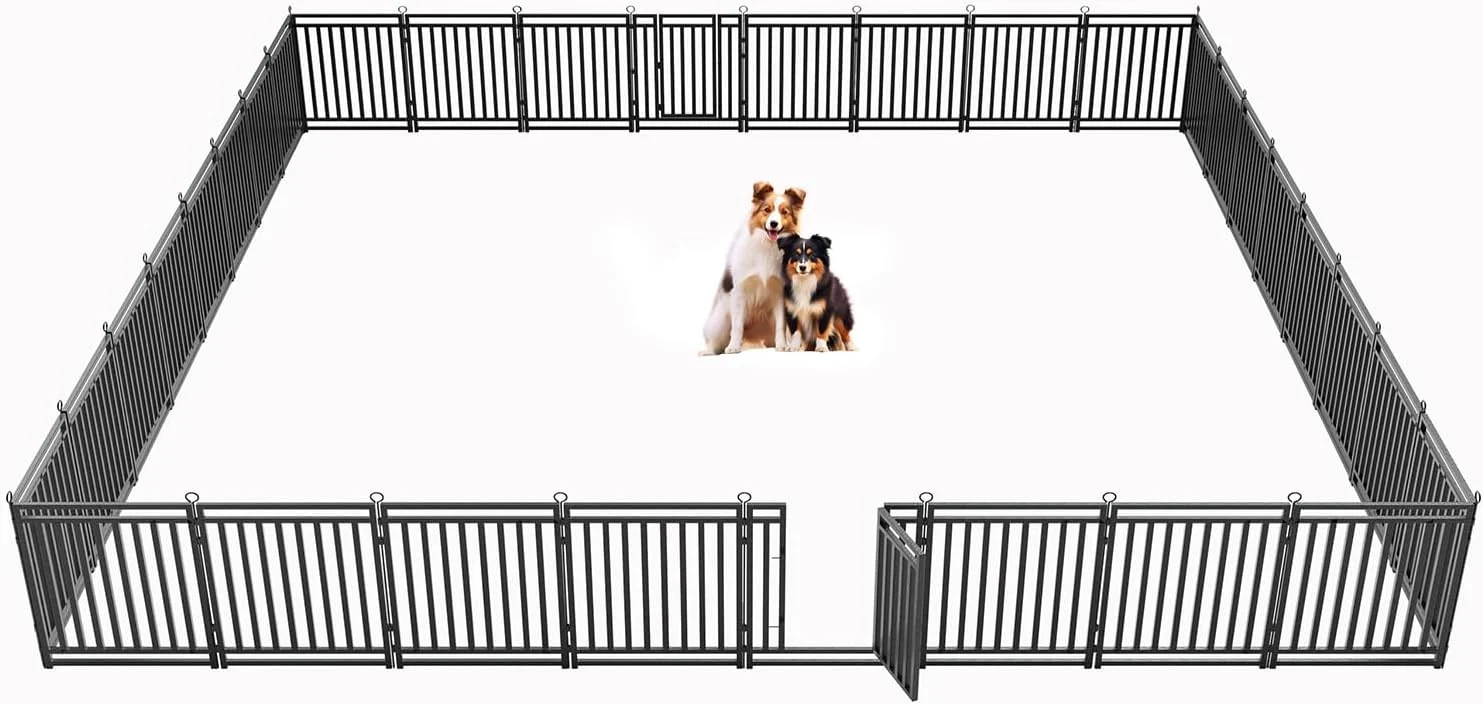 Unique Dog Fence Outdoor Indoor 32 Inch Height 32 Panels Dog Playpen for Large Medium Small Dogs Metal Dog Pen for Yard Camping and RV Black-Silver Fine Crafted