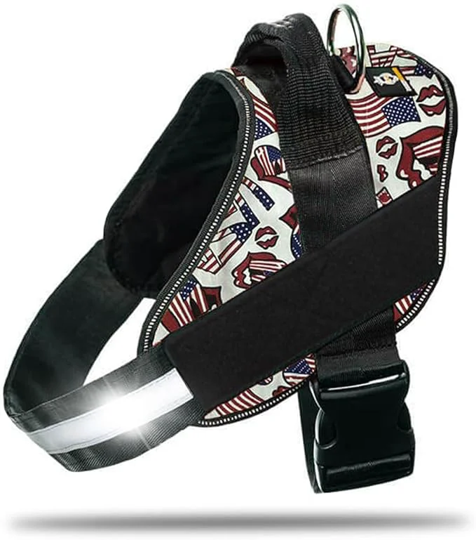 Sophisticated Non Pull Dog Harness with Patch Panels and Handle Adjustable Reflective No Choke Heavy Duty Easy On Service Dog Vest Harnesses for Medium Large Small Sized Dogs - USA MAbout ThisOverview Secure