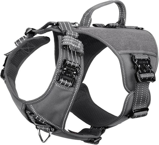 Effective ICEFANG GN8 Tactical Dog Harness with 4X Metal Buckles for X-Large Sized Dogs Reflective in Training Walking K9 Dog Vest No-Pull Front Leash Clip Adjustable Pet Harness Grey X-Large Pack of 1 About ThisOverview Verified